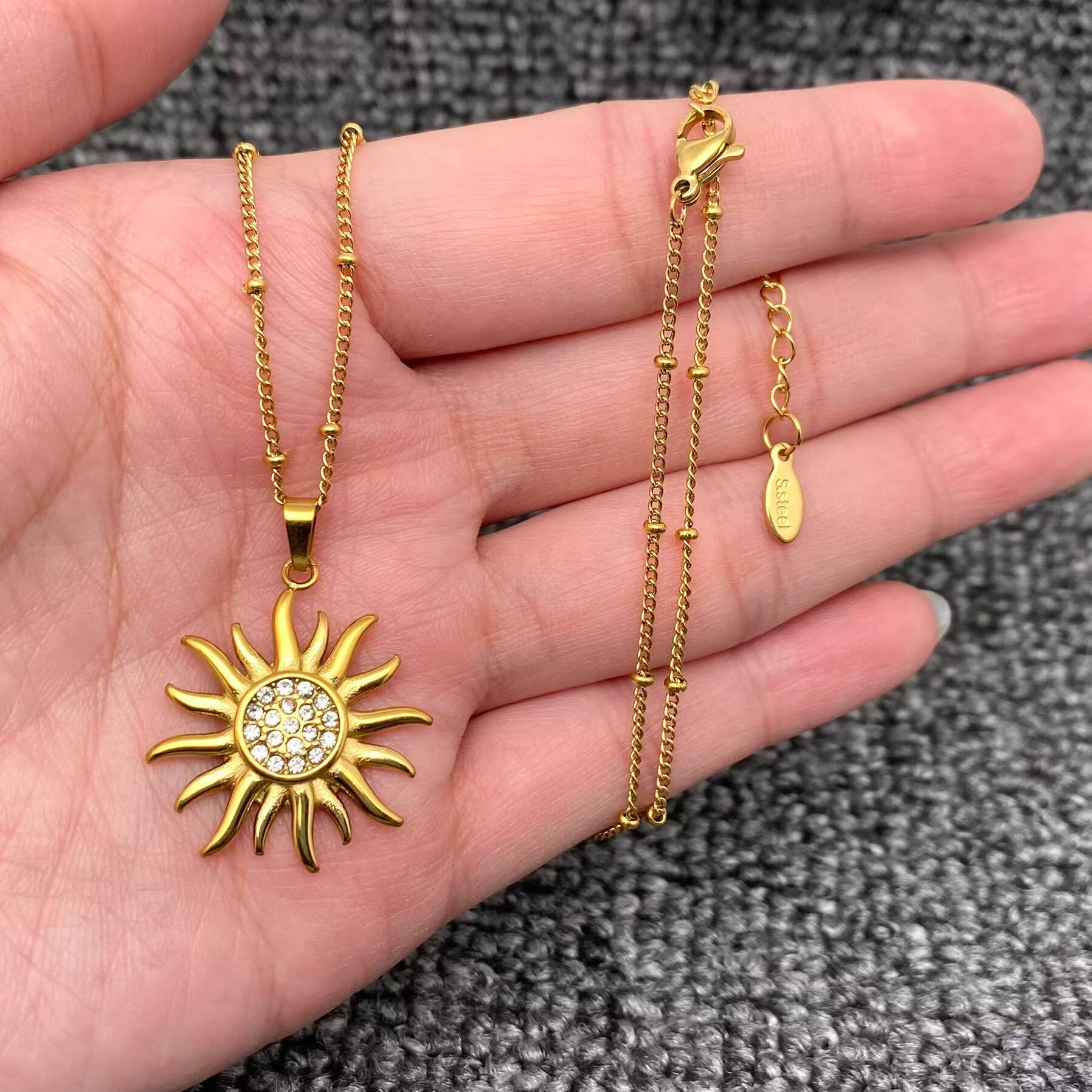 CZ Sun Charm 18K Gold Plated S.Steel Necklace - FGS/MS