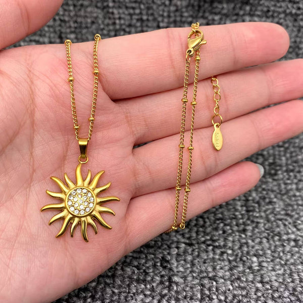 CZ Sun Charm 18K Gold Plated S.Steel Necklace - FGS/MS
