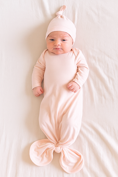 Bamboo Knotted Baby Gown & Beanie blue
