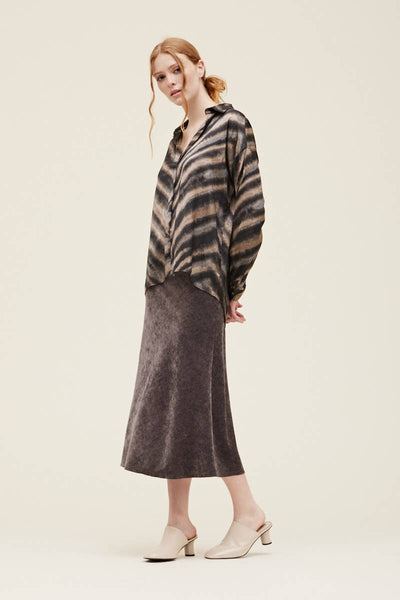 Zebra SATIN OVERSIZED SHIRT BLOUSE: SLATE