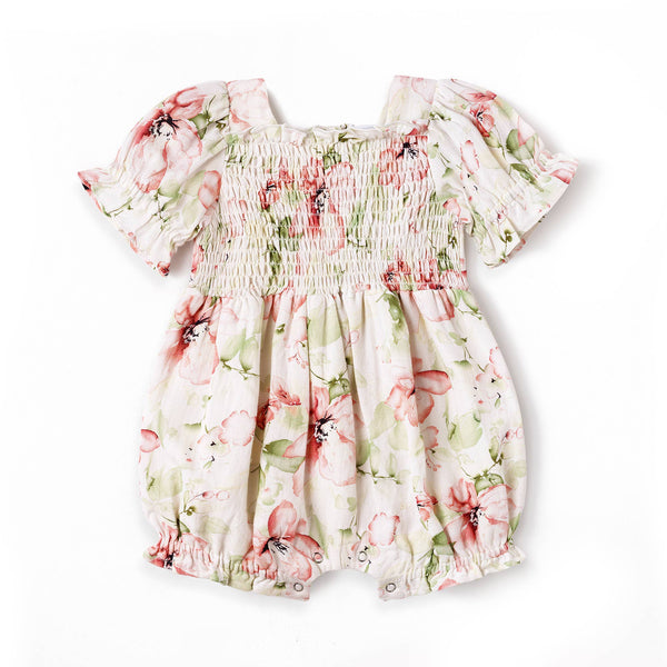 Bouquet Smocked Bodice Puff Sleeve Romper