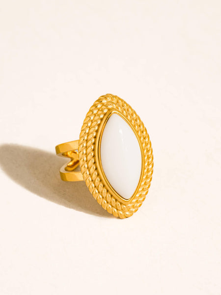 Charmelle 18K Gold Non-Tarnish Vintage Oval Stone Ring: White