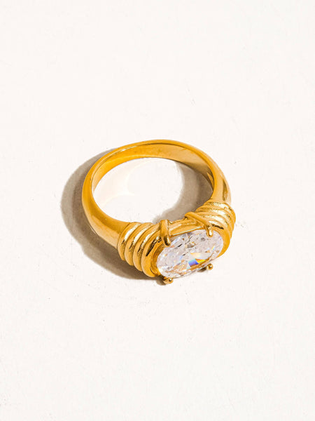Verna 18K Gold Non-Tarnish Rhinestone Ring: Green