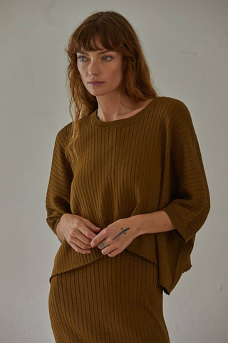 Boxy Short Sleeve Olive Sweater