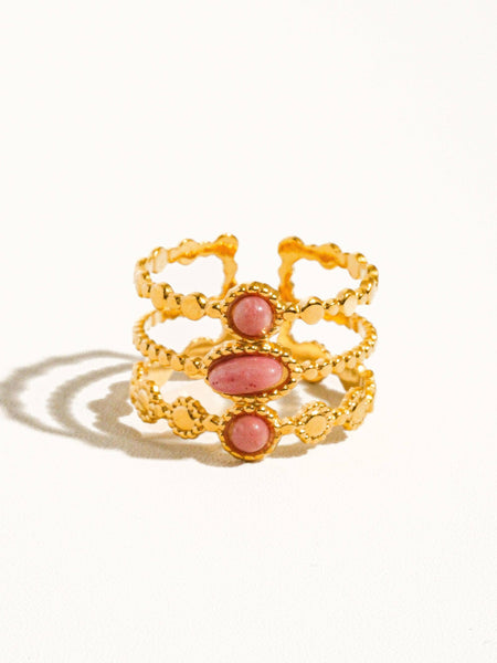 Posh 18K Gold Non-Tarnish Trilayer Adjustable Stone Ring: Pink