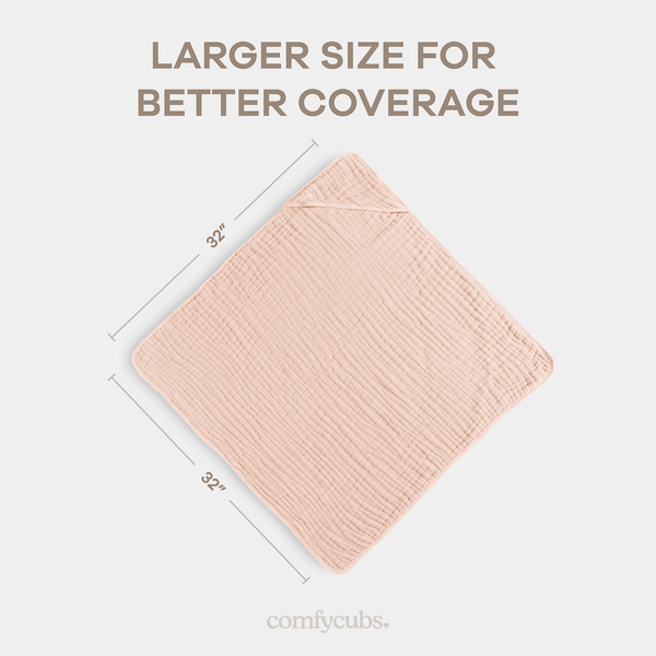 Hooded Baby Towel, 6 Layer 100% Muslin Cotton by Comfy Cubs: Blush