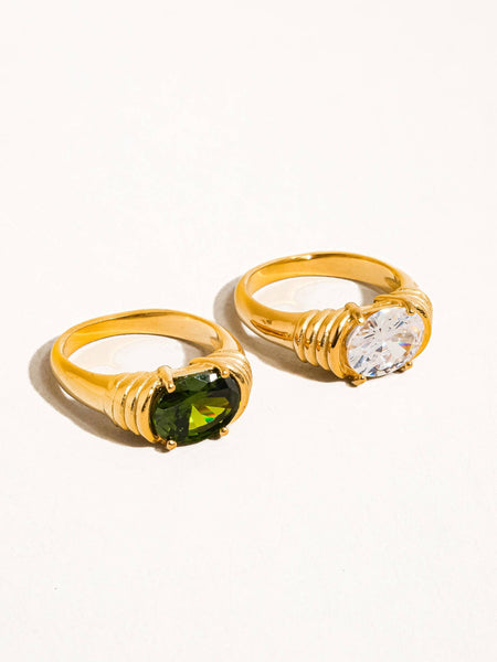Verna 18K Gold Non-Tarnish Rhinestone Ring: Green