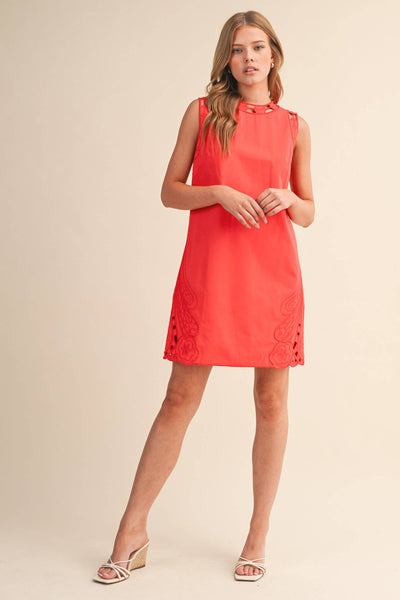EMBROIDERED SHIFT DRESS WITH CUT-OUT