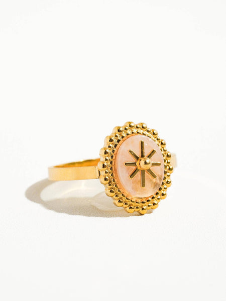 Gypsy Rose 14K Gold Adjustable Round Stone Ring: Rose