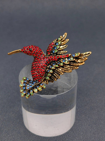 Multi-color Rhinestone Hummingbird Brooch: C