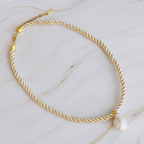 Satin Rope Baroque Pearl Necklace: Tanned Nude