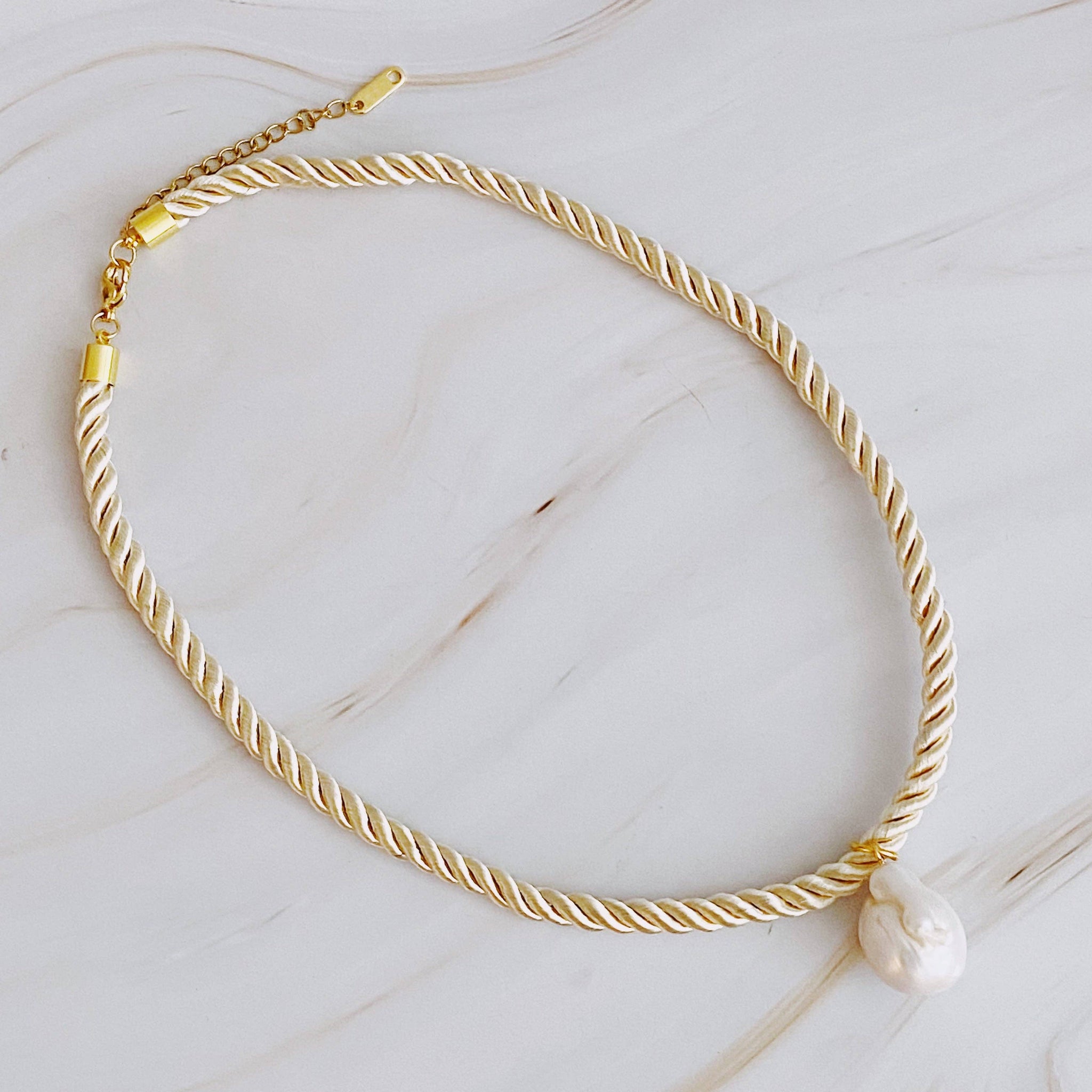 Satin Rope Baroque Pearl Necklace: Cream