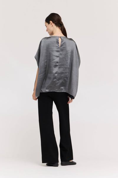 Graphite Draped Satin Top