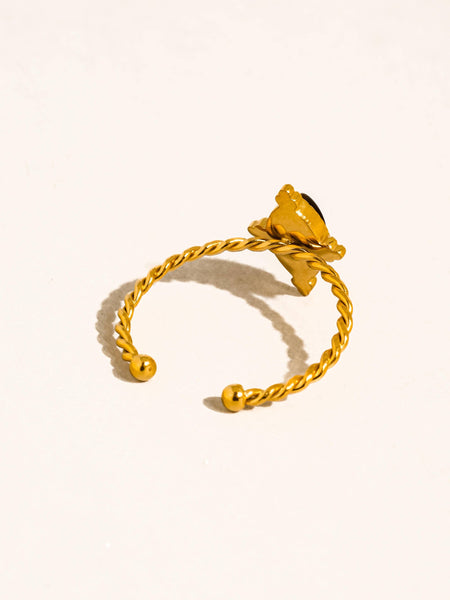 Dorisse 18K Gold Non-Tarnish Brown Gemstone Adjustable Ring: Brown