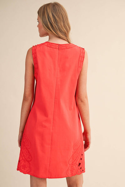 EMBROIDERED SHIFT DRESS WITH CUT-OUT