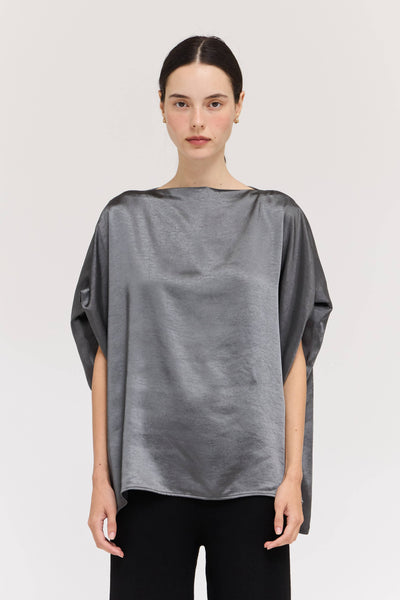 Graphite Draped Satin Top