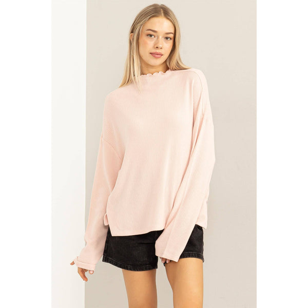 High Neck Top With Side Slit: DUSTY PINK