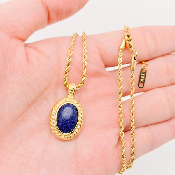 Lapis Lazuli 18K Gold-plated Steel Pendant Necklace - FGS