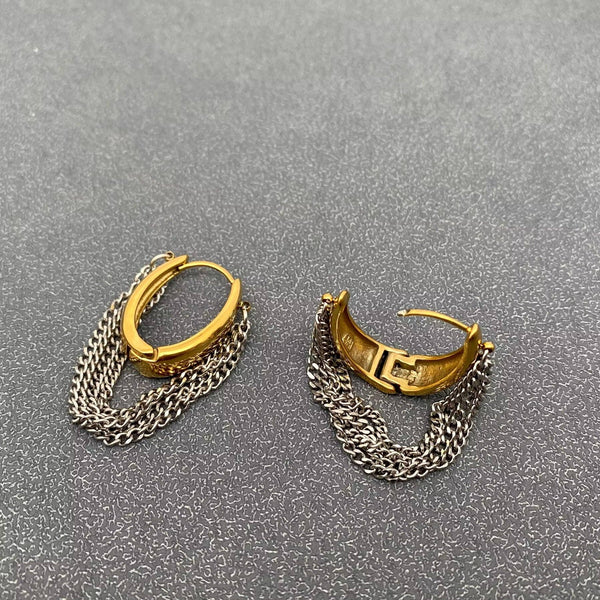 Multi-layer Chain Fringe18K Golden SS Huggie Earrings - FGS