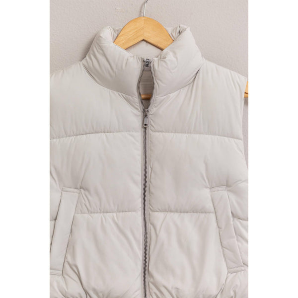Cropped Zipper Closure Puffer Vest