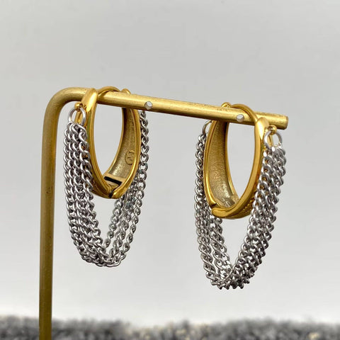 Multi-layer Chain Fringe18K Golden SS Huggie Earrings - FGS