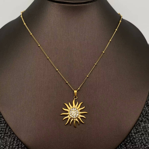CZ Sun Charm 18K Gold Plated S.Steel Necklace - FGS/MS