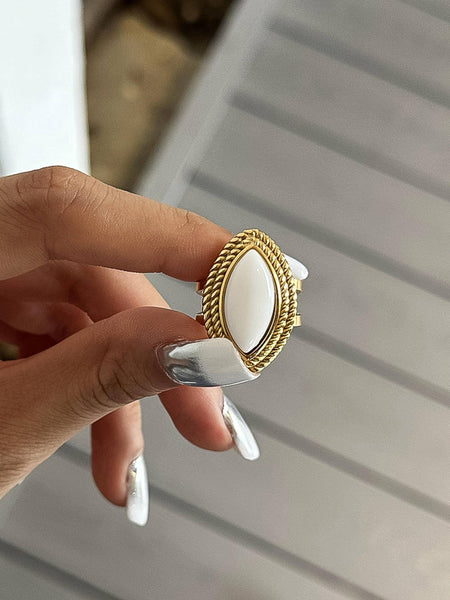 Charmelle 18K Gold Non-Tarnish Vintage Oval Stone Ring: White