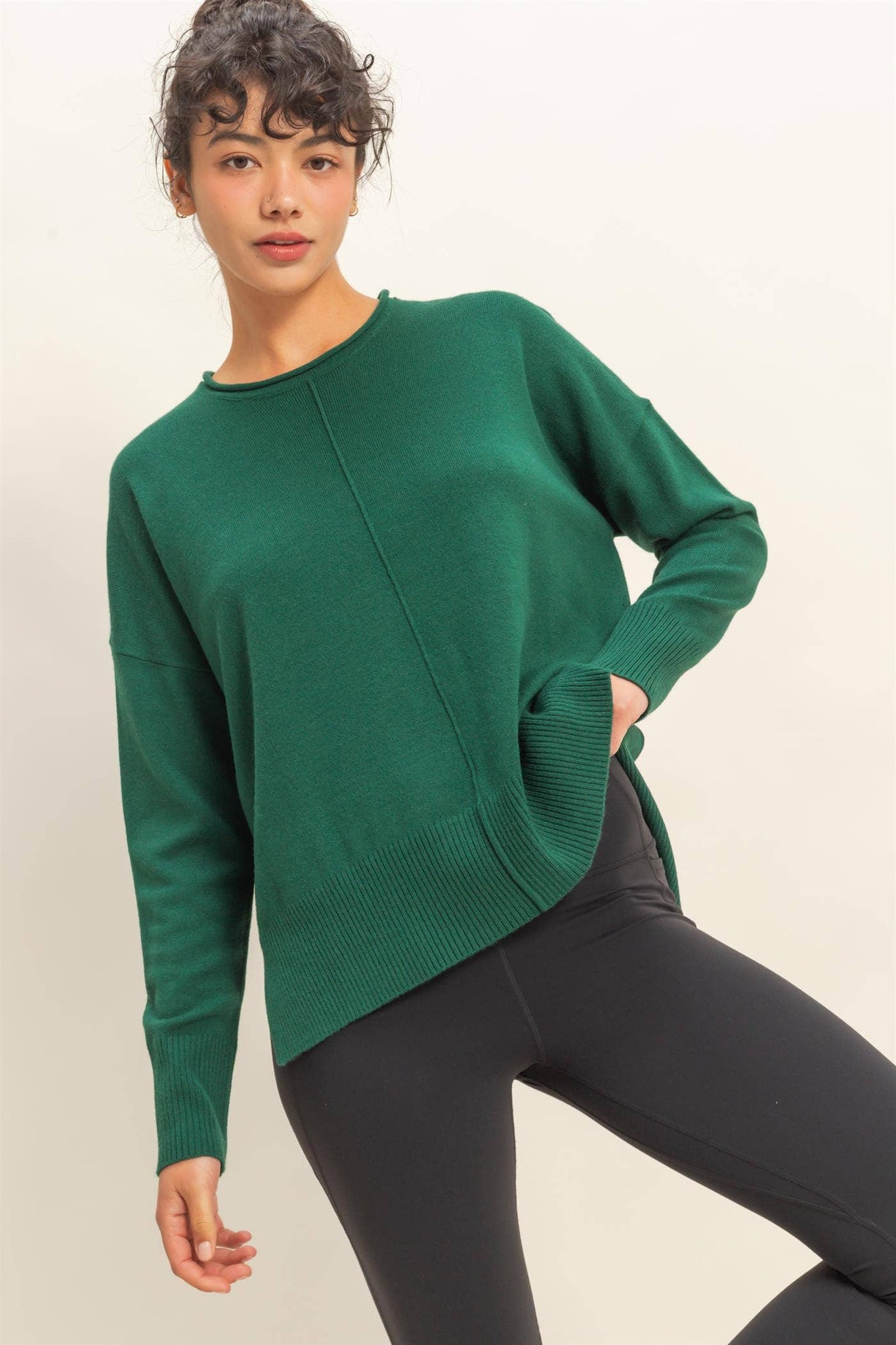 Round Roll Neck Drop Shoulder Sweater