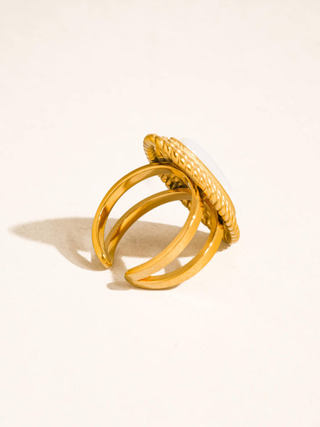 Charmelle 18K Gold Non-Tarnish Vintage Oval Stone Ring: White