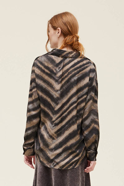 Zebra SATIN OVERSIZED SHIRT BLOUSE: SLATE