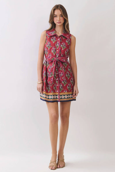 Floral Print Belted Mini Shirt Dress