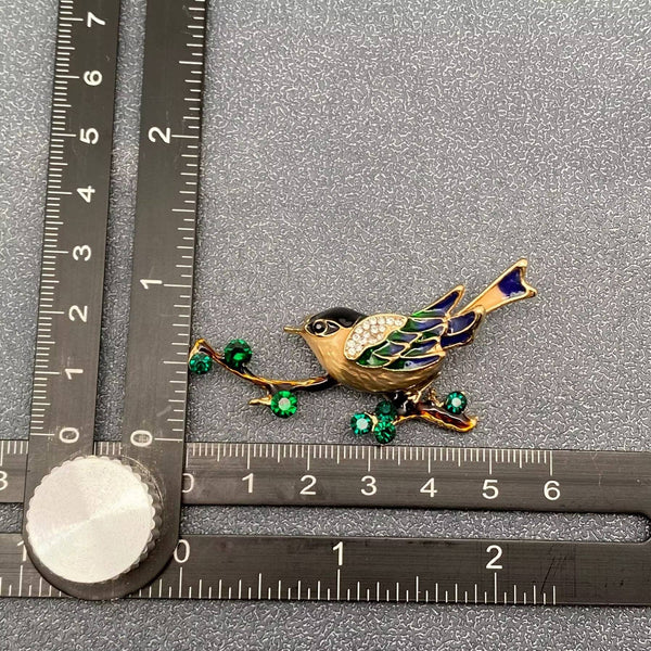 Magpie Standing On A Branch Enamel Brooch