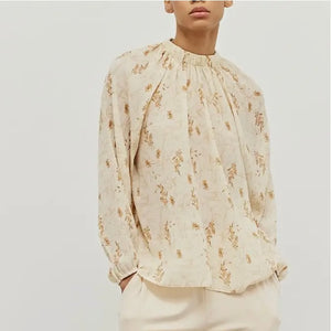 Grade and Gather Floral Mock Neck Blouse